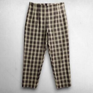 Unique Vintage Relaxed Fit Tapered Leg Pants Zip Back Women L Yellow Plaid